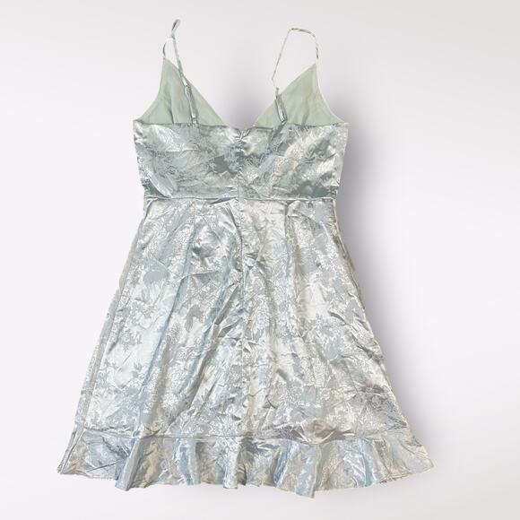 Altar’d State Light Blue Satin Floral‎ Jacquard Ruffled Mini Party Dress Size M - Picture 3 of 11
